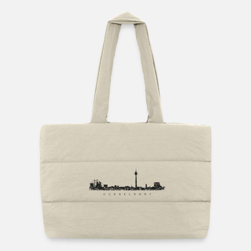 Düsseldorfer Skyline Düsseldorf (Vintage Schwarz) - Puffer-Einkaufstasche - Naturweiß