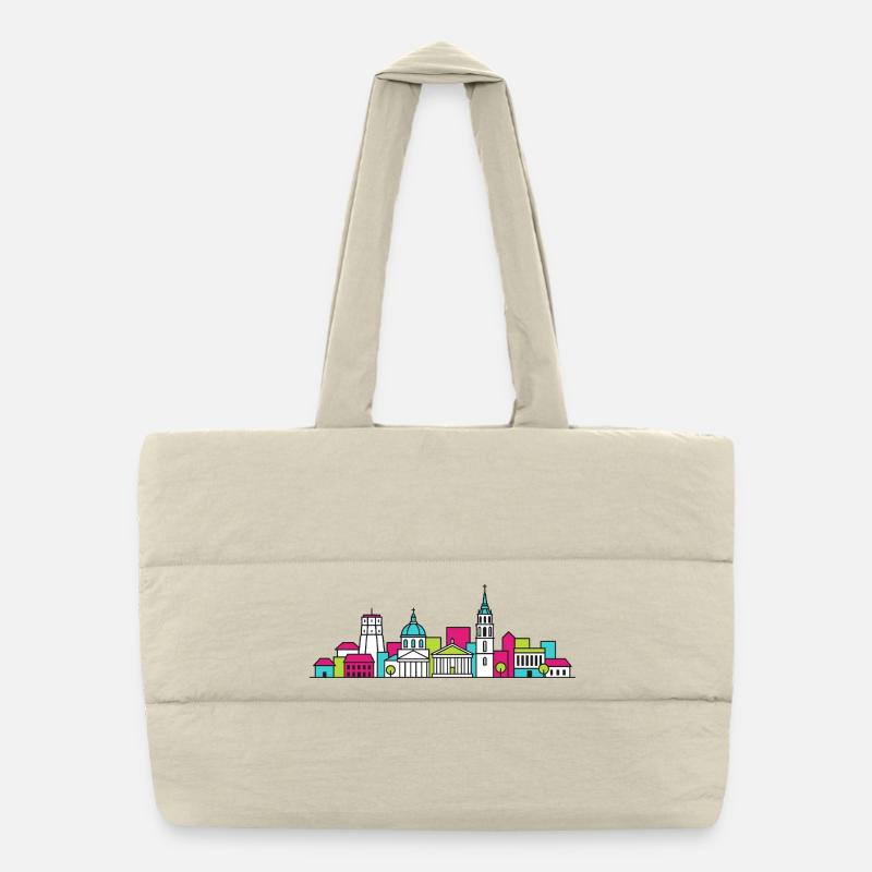 Vilnius City Skyline Gediminas Tower Art Puffer Shopping Bag