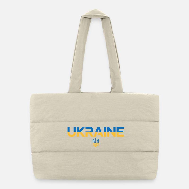 Ukraine Flag Trident Emblem Art Puffer Shopping Bag