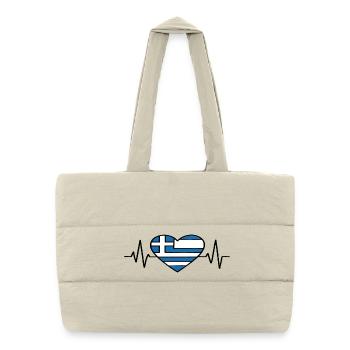 Griechenland Heartbeat Line Flagge Liebe Reisen Design - Puffer-Einkaufstasche - Naturweiß - Vorne