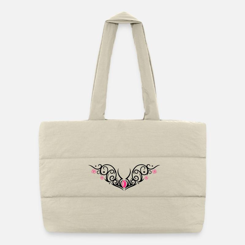 Tribal with cherry blossom, Tattoo Puffer Shopping Bag