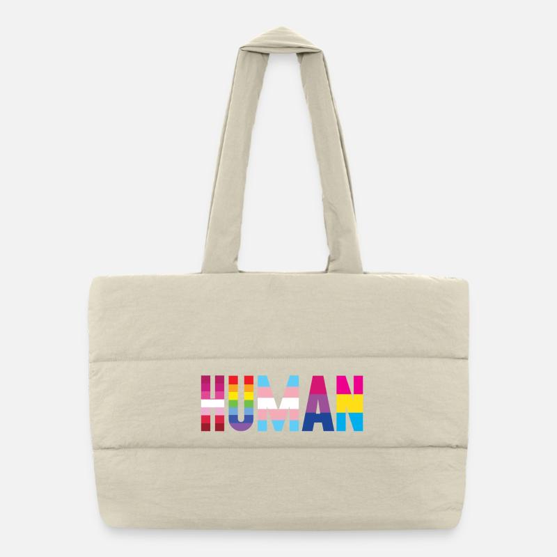 Pride Month LGBT - We Are All Human - Puffer Shopping Bag - natural