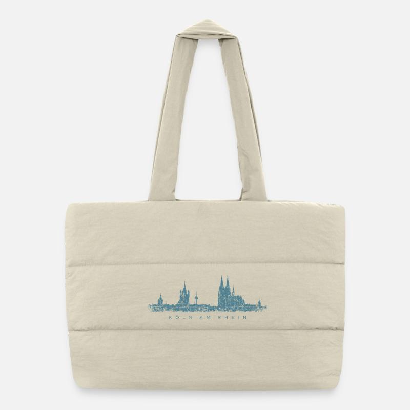 Köln am Rhein Kölner Skyline (Vintage Blau) - Puffer-Einkaufstasche - Naturweiß