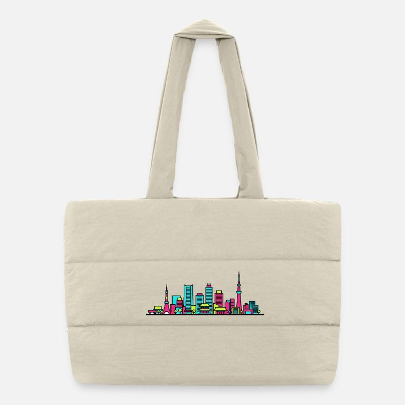 Tokyo City Skyline Skytree Tower Moderne Kunst Puffer-Einkaufstasche