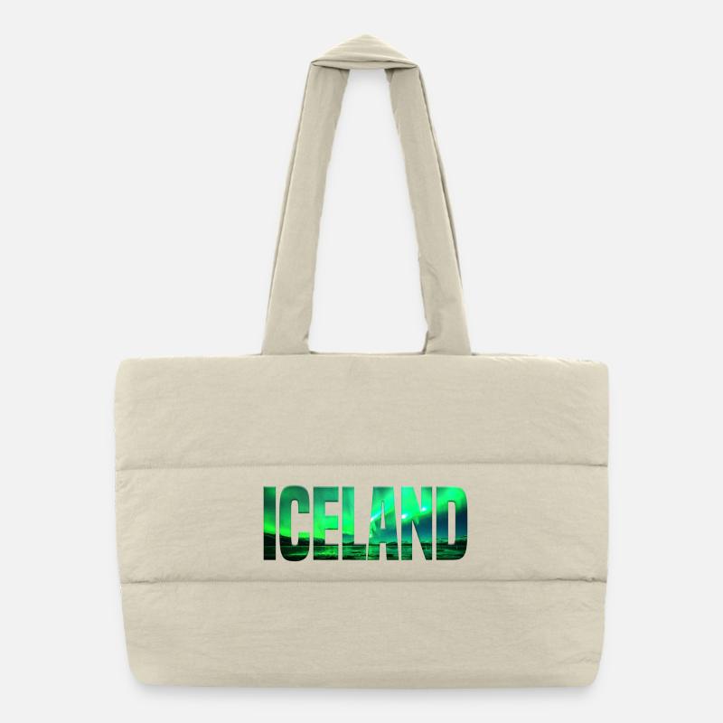 Iceland – Northern Lights Typography Puffer Shopping Bag