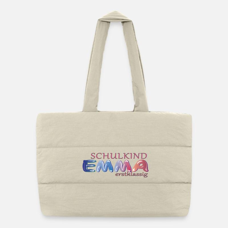 Schulkind Emma Schule - Puffer-Einkaufstasche - Naturweiß
