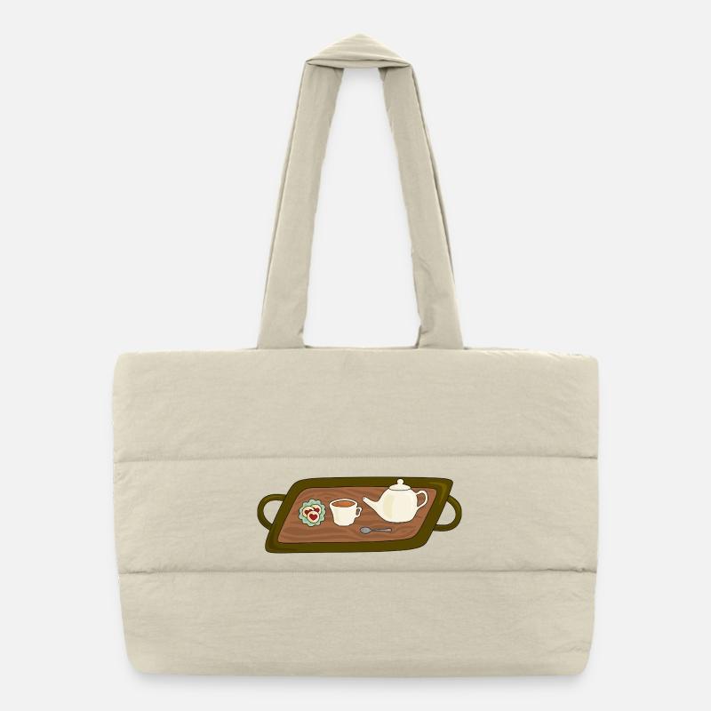 Teezeit-Tablett-Illustration Puffer-Einkaufstasche