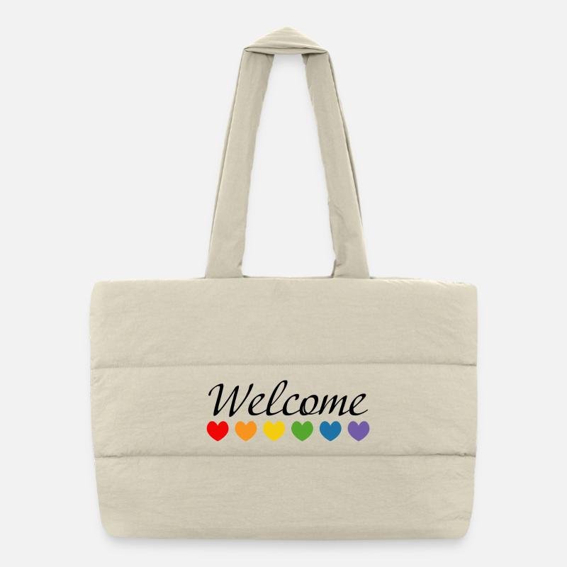 Regenbogenherzchen Welcome schwarz Puffer-Einkaufstasche
