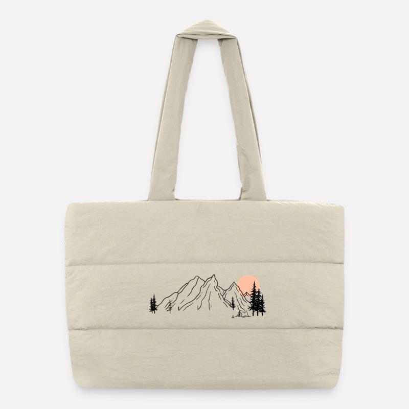 Sunrise Mountain Range Illustration Puffer Shopping Bag