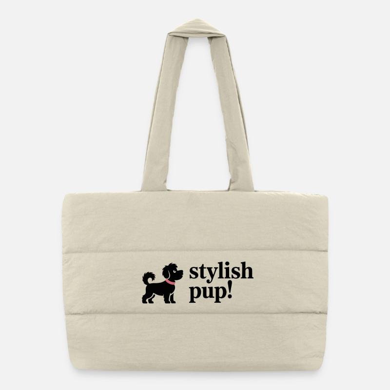 Adorable chiot noir avec collier rose Sac shopping matelassé