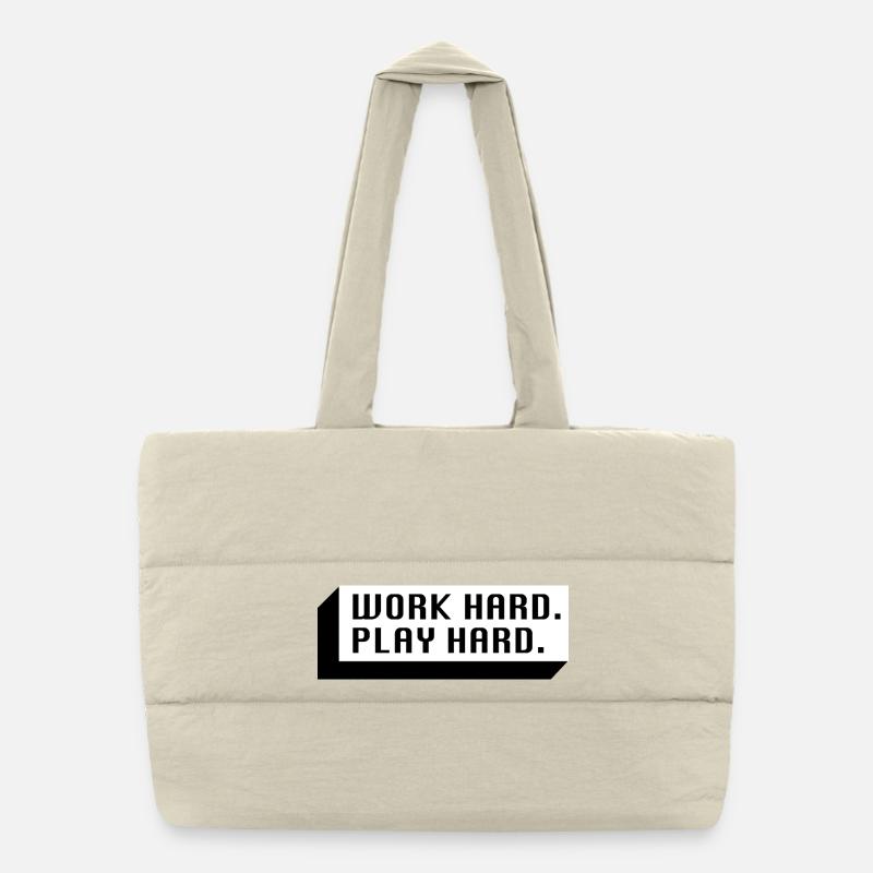 Work Hard. Play Hard. (Black) - Puffer Shopping Bag - natural