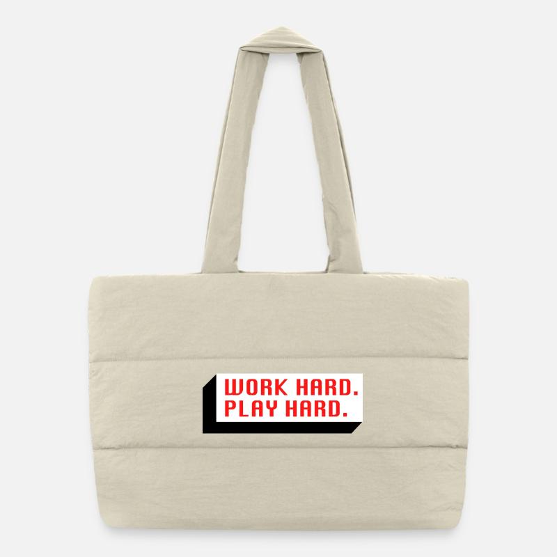 Work Hard. Play Hard. (Red) - Puffer Shopping Bag - natural