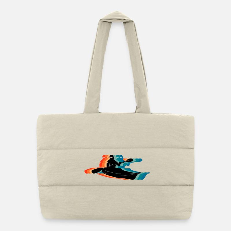 Retro Kayaking Silhouette Colorful Paddling Puffer Shopping Bag