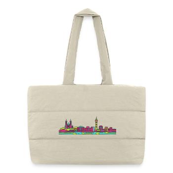 Lyon City Skyline Basilica Moderne Linienkunst - Puffer-Einkaufstasche - Naturweiß - Vorne