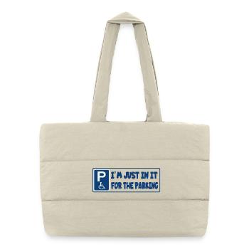 Juste dans mon fauteuil roulant pour le parking, humour # - Sac shopping matelassé - blanc naturel - Devant