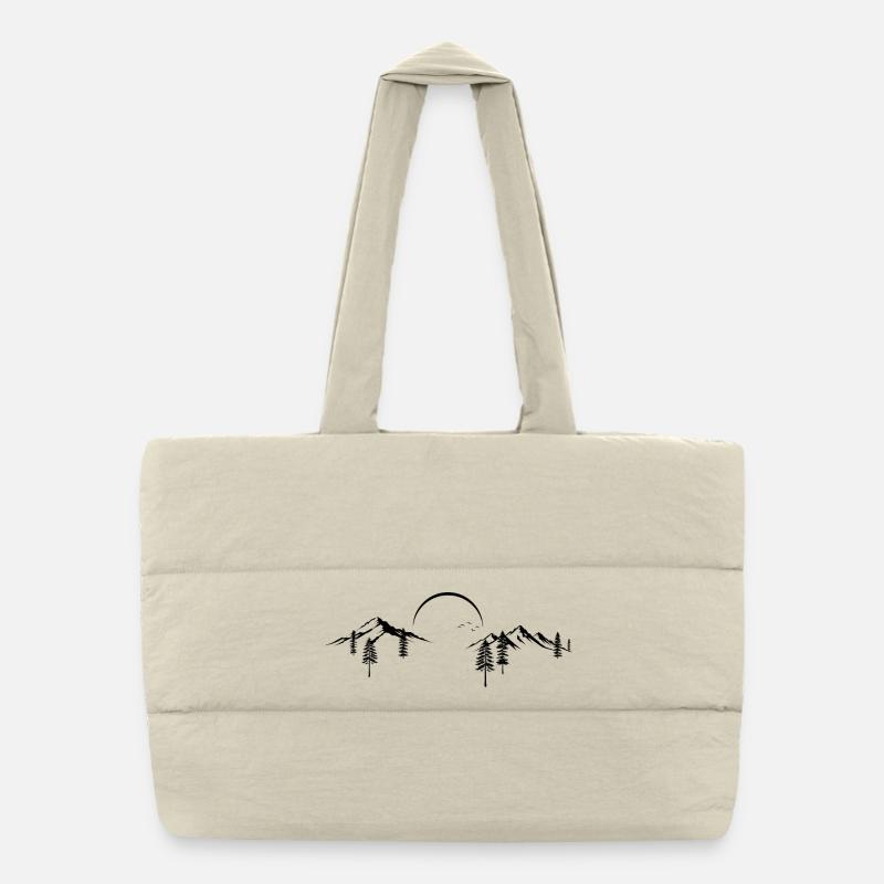Berggipfel Abenteuer Minimalistische Silhouette Kunst Puffer-Einkaufstasche