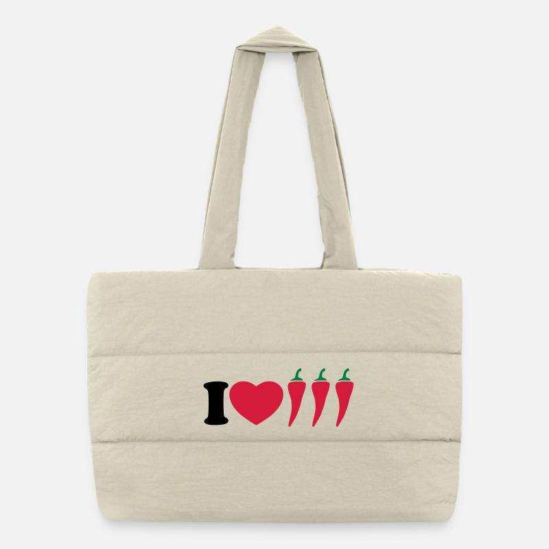 I love chilli - J'aime le piment Sac shopping matelassé