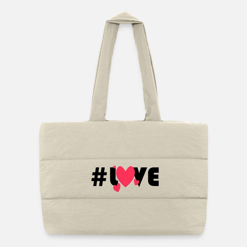 Red Hearts on Black Background Puffer Shopping Bag
