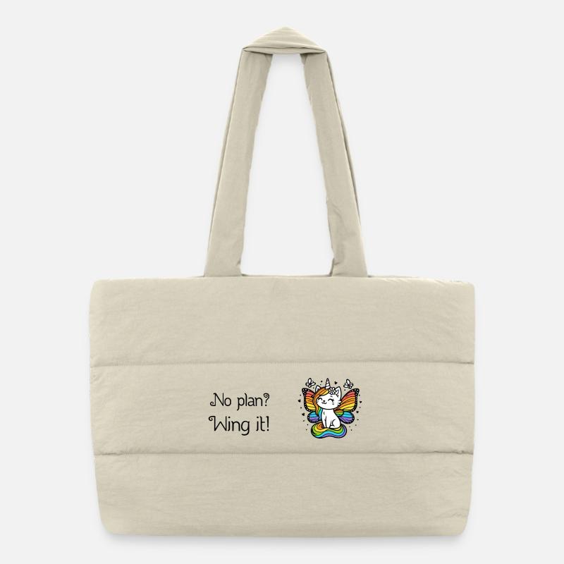 Pas de plan ? Ailez-le ! Chat licorne ailé (coloré) Sac shopping matelassé