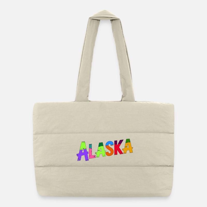 Vibrant Alaska Artistic Typography Design Puffer Shopping Bag