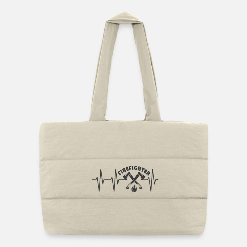 firefighter logo firefighter icon heartbeat icon Puffer Shopping Bag
