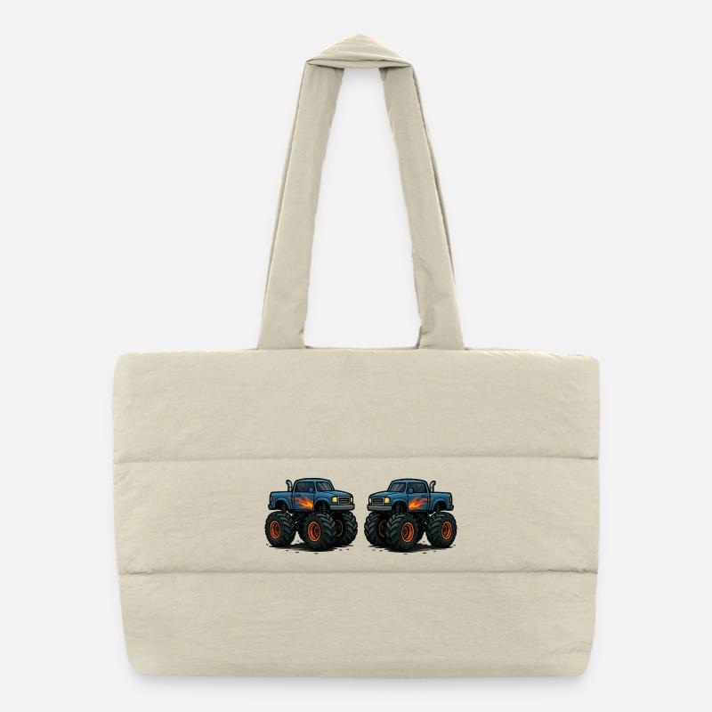 MonsterTruck Flames Cruiser Puffer Shopping Bag