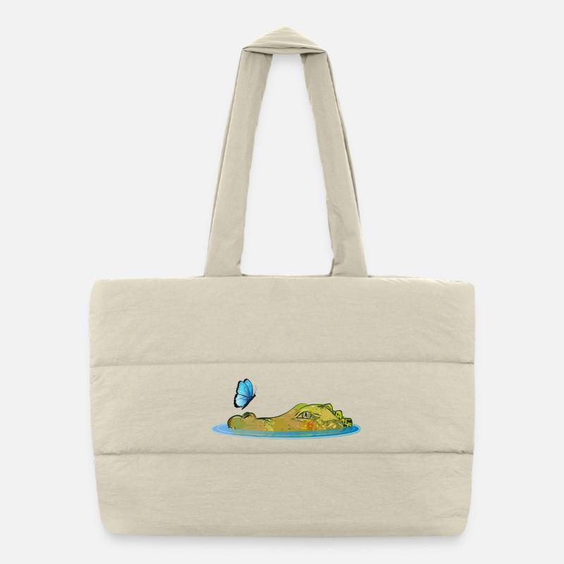 Crocodile in the water with butterfly Puffer Shopping Bag