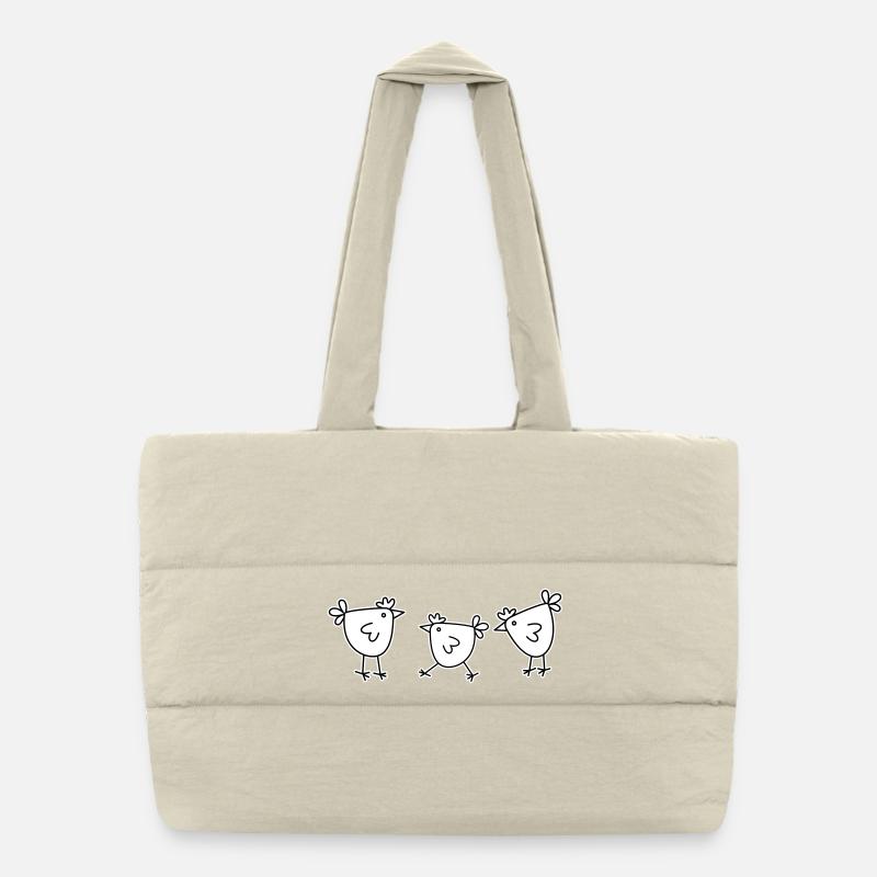 3 chickens hens feathered cattle Puffer Shopping Bag