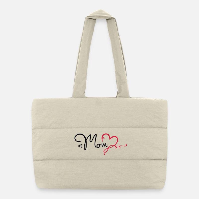 Love Mom Geschenk Muttertag Mama - Puffer-Einkaufstasche - Naturweiß