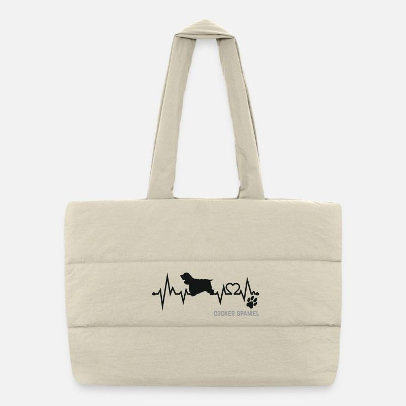 Cocker Spaniel Herzschlag Puls EKG Hund Geschenk Puffer-Einkaufstasche