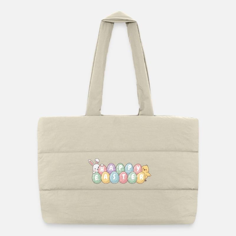 Cute Easter Bunny Chick and Eggs - Puffer Shopping Bag - natural