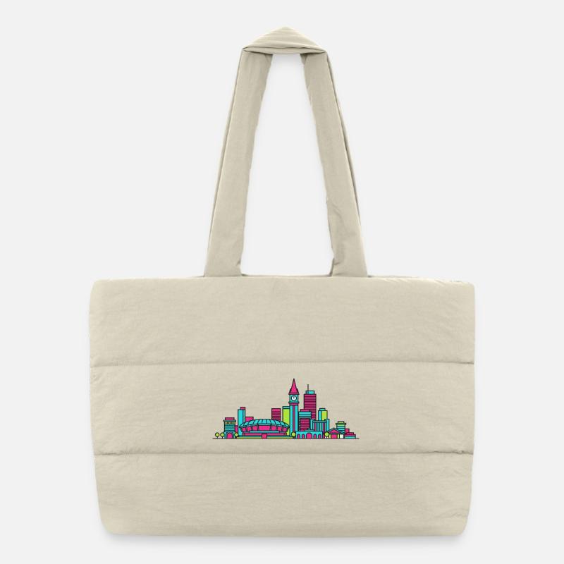 Adelaide City Skyline Kathedrale Moderne Linienkunst Puffer-Einkaufstasche