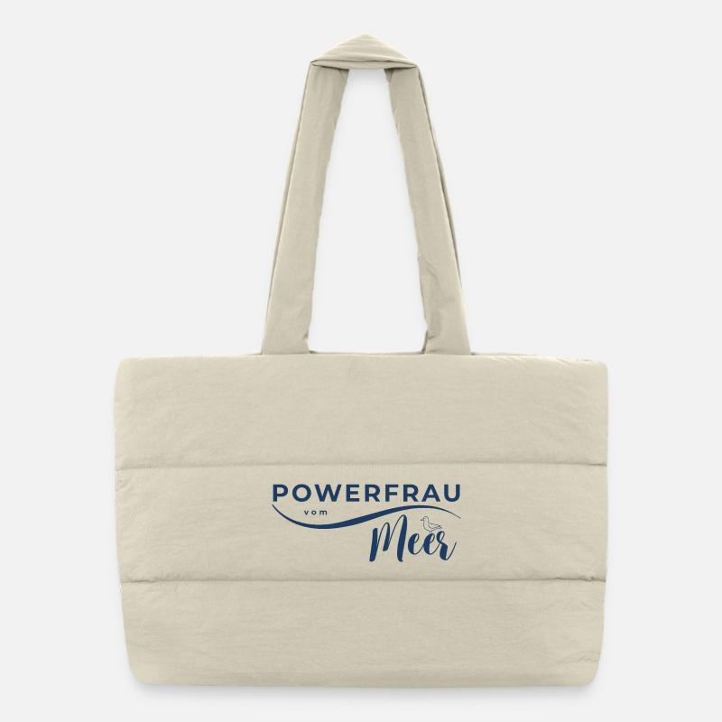 Powerfrau_vom_Meer_blau Puffer-Einkaufstasche