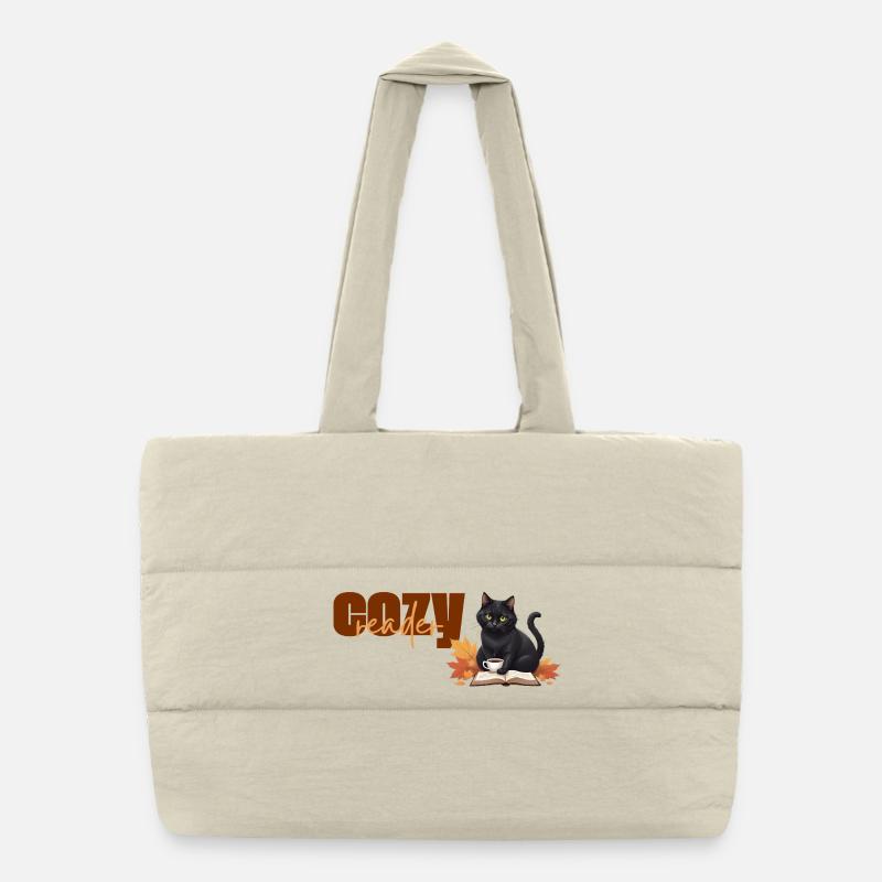 Cozy reader - Thème de lecture chat automnal Sac shopping matelassé