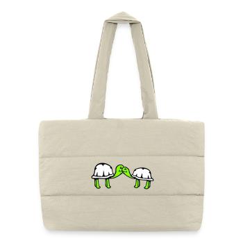 2 tortues se câlinant, un doux couple qui s'embrasse, une équipe amoureuse - Sac shopping matelassé - blanc naturel - Devant
