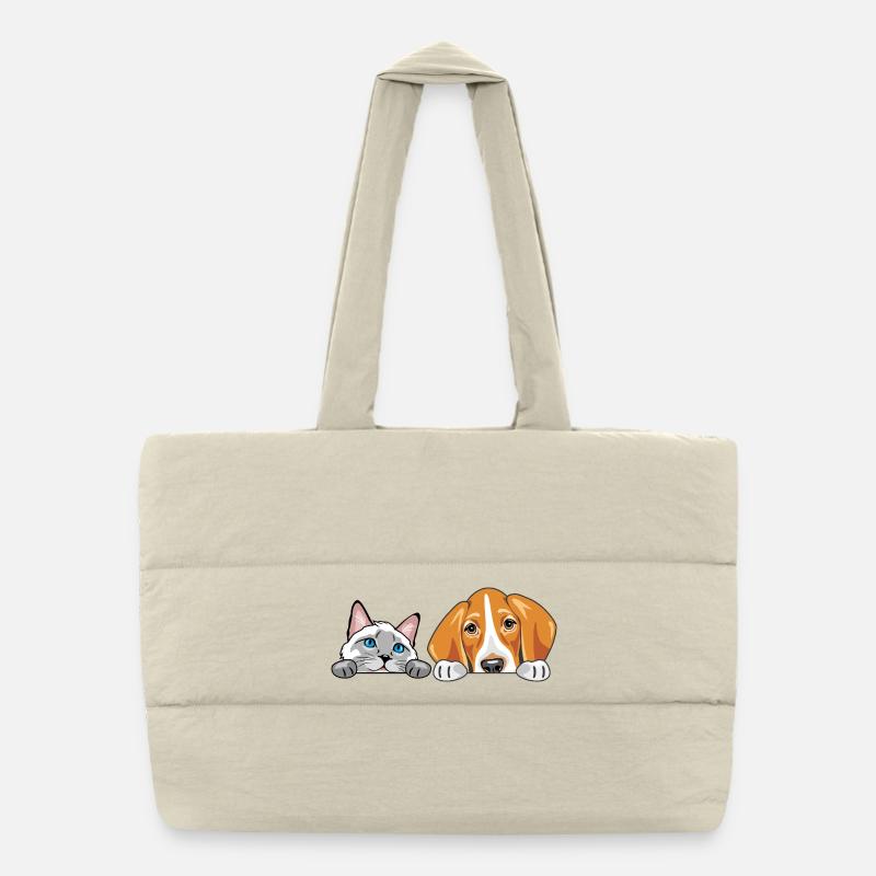 Peeking_Siamese_cat_and_Foxhound_dog Puffer-Einkaufstasche