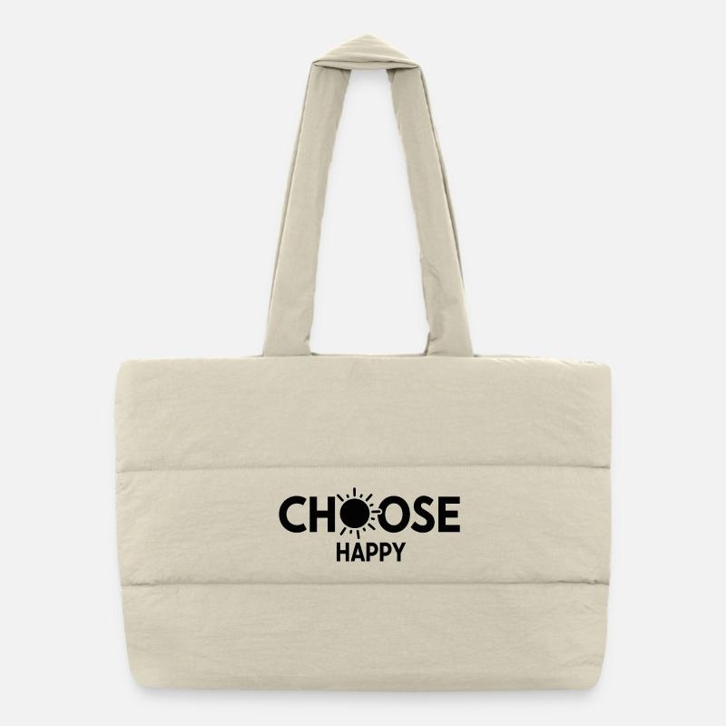Bright Sunburst Choose Happy Design - Puffer Shopping Bag - natural