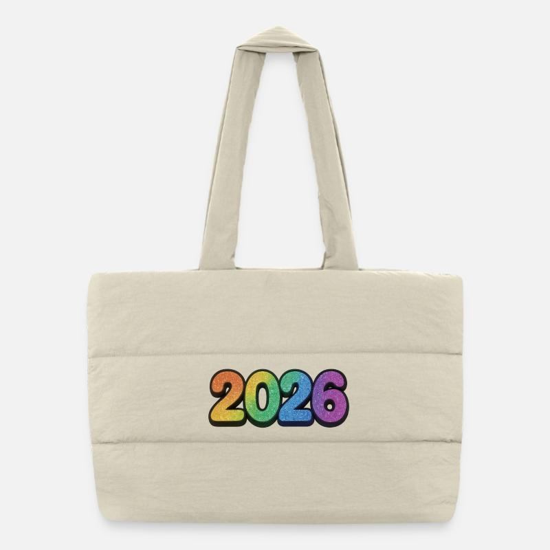 Neon Glitter Year 2026 Puffer Shopping Bag