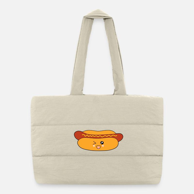 Kawaii, Hot dog,Wurst, Würstchen, Metzger - Puffer-Einkaufstasche - Naturweiß