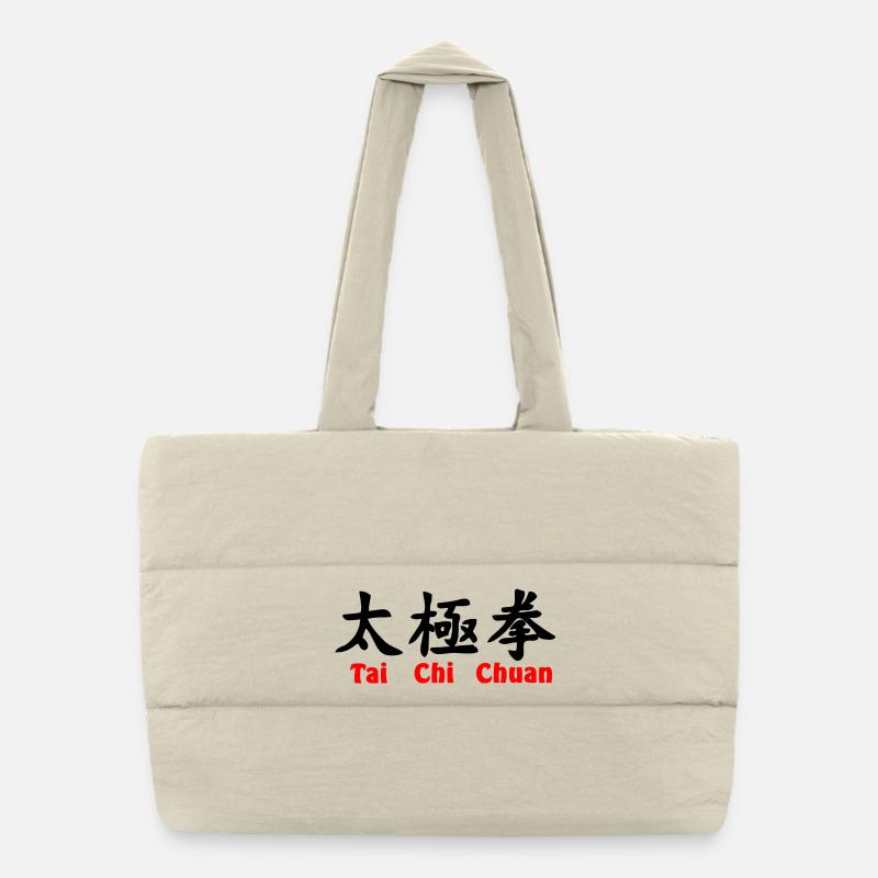 Script Tai Ji Quan horizontal avec texte rouge Sac shopping matelassé