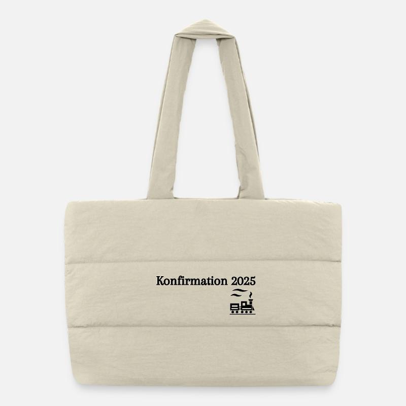 Konfirmation 2025 losfahrender Zug Reise Puffer-Einkaufstasche
