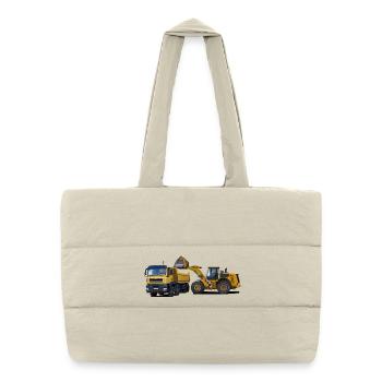 Truck with wheel loader - Puffer Shopping Bag - natural - Front