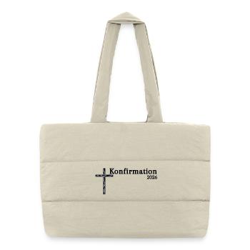 Geschenkideen zur Konfirmation 2026 Kreuz - Puffer-Einkaufstasche - Naturweiß - Vorne