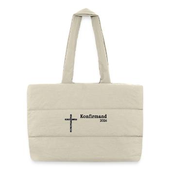 Konfirmand 2026 Konfirmation schlichtes Holzkreuz - Puffer-Einkaufstasche - Naturweiß - Vorne