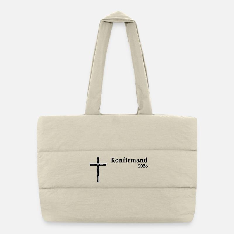 Confirmation 2026 Confirmation Croix en bois simple Sac shopping matelassé