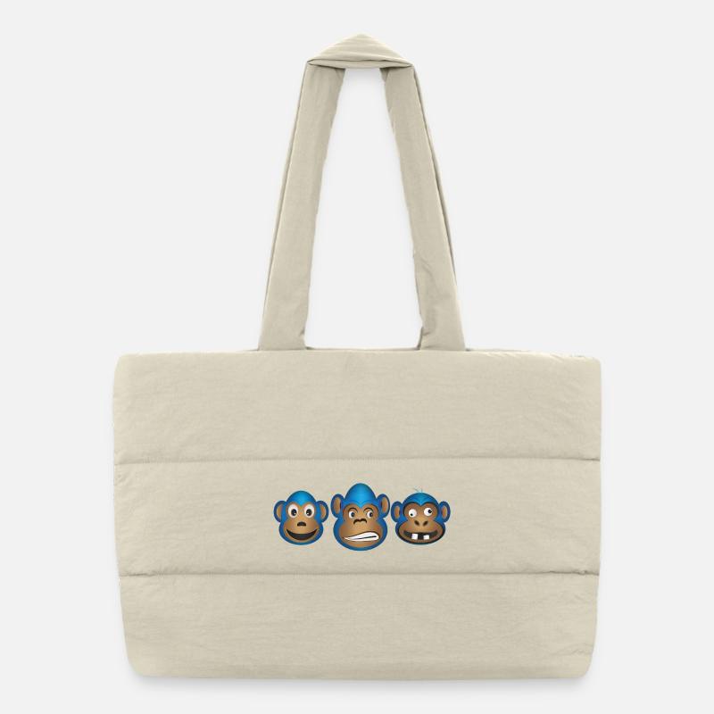 Expressions du trio de singes bleus Sac shopping matelassé