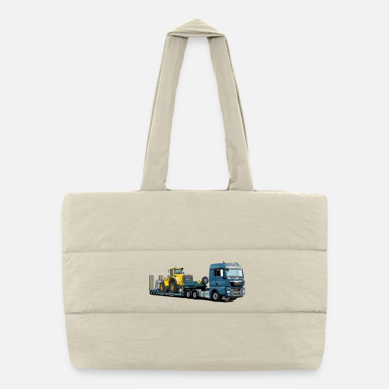 Low-loader with excavator Puffer Shopping Bag