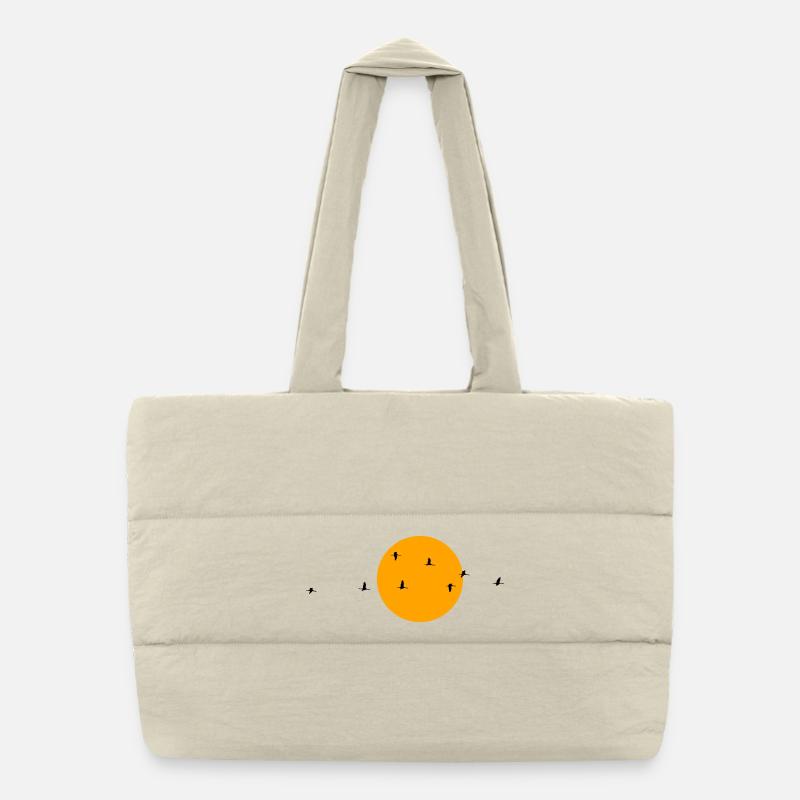 Wildgänse Kraniche Frühling - Puffer-Einkaufstasche - Naturweiß