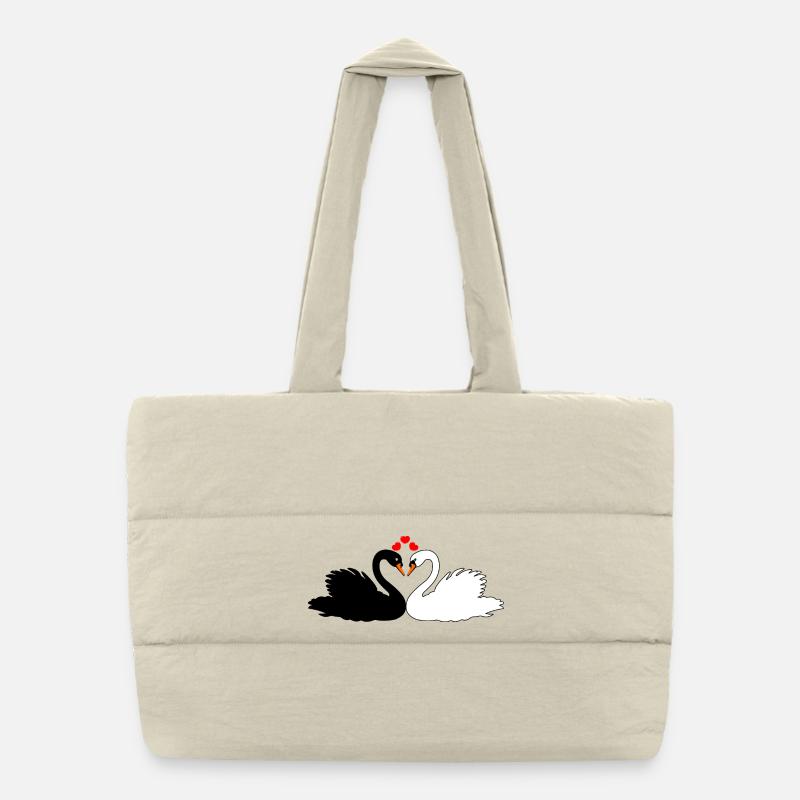 Cygne noir et cygne blanc avec des cœurs Sac shopping matelassé