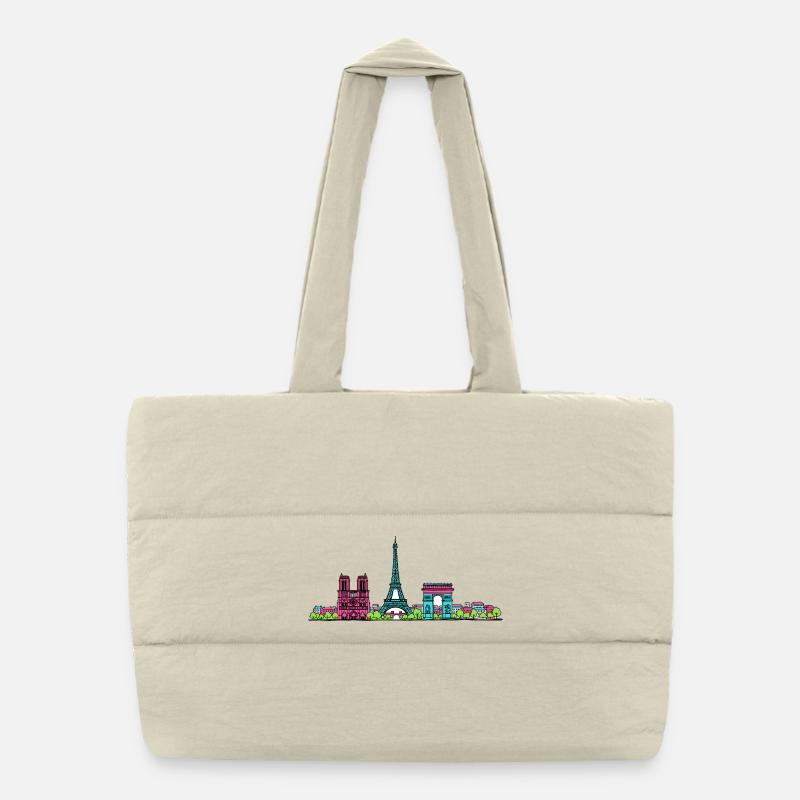 Paris City Skyline Eiffelturm Moderne Linienkunst Puffer-Einkaufstasche